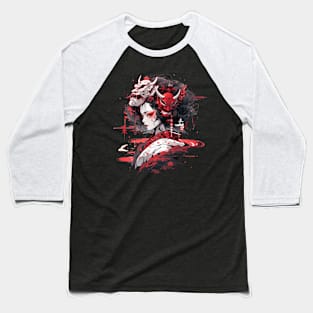 Japanese Horror Geisha Oni Demon Baseball T-Shirt